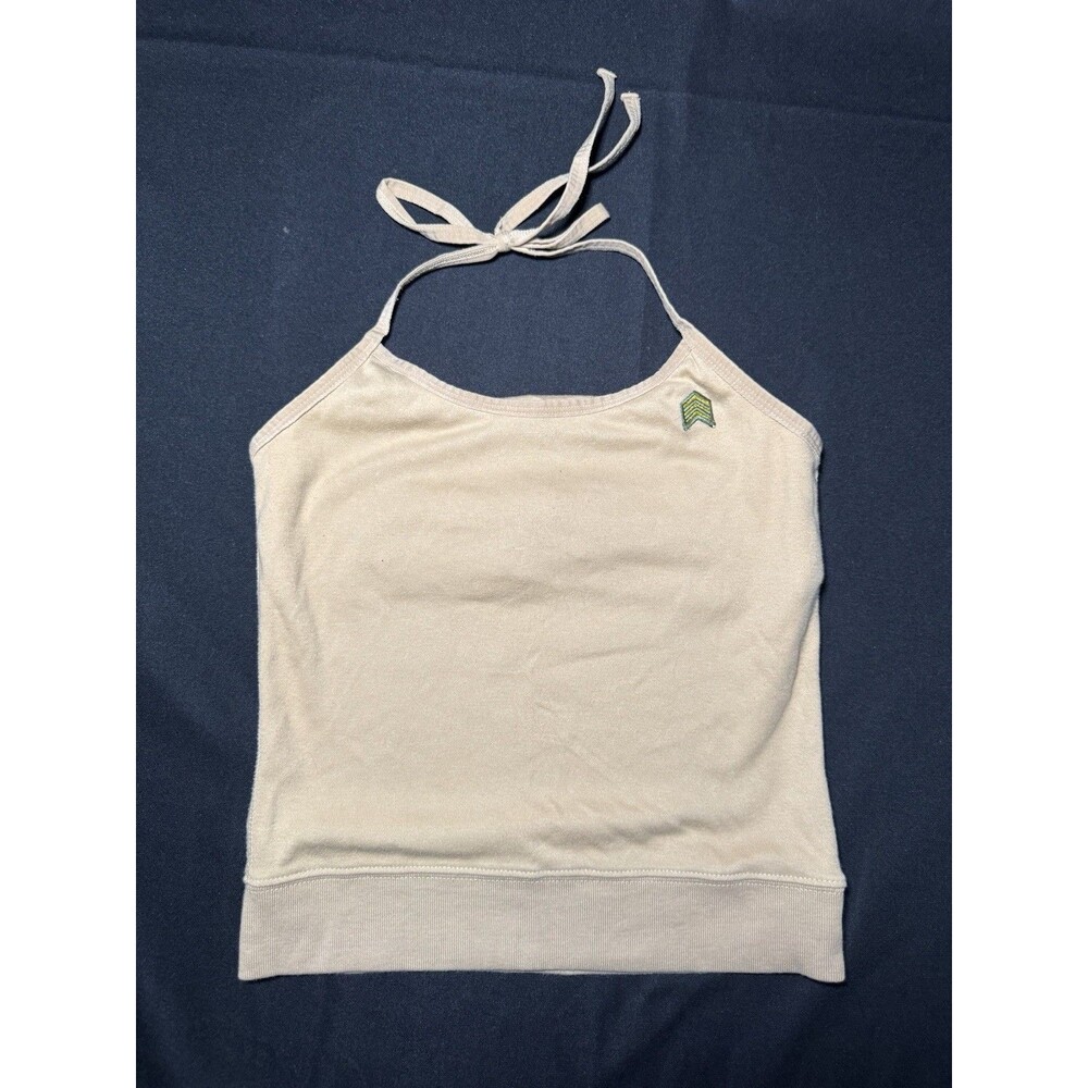 Y2K Abercrombie & Fitch Beige Cropped Halter Top Summer Camp Patch Medium